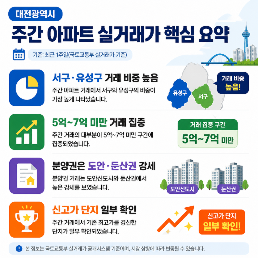 대전 주간 아파트 실거래가 핵심 요약