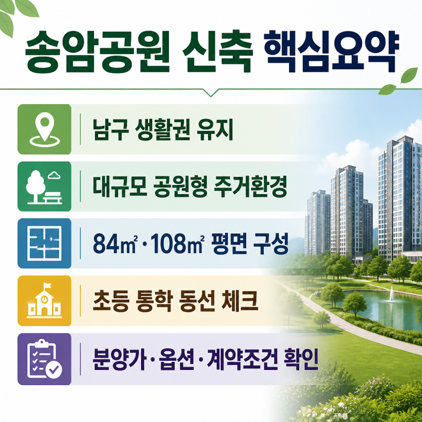 송암공원 대단지 분양 핵심요약 안내