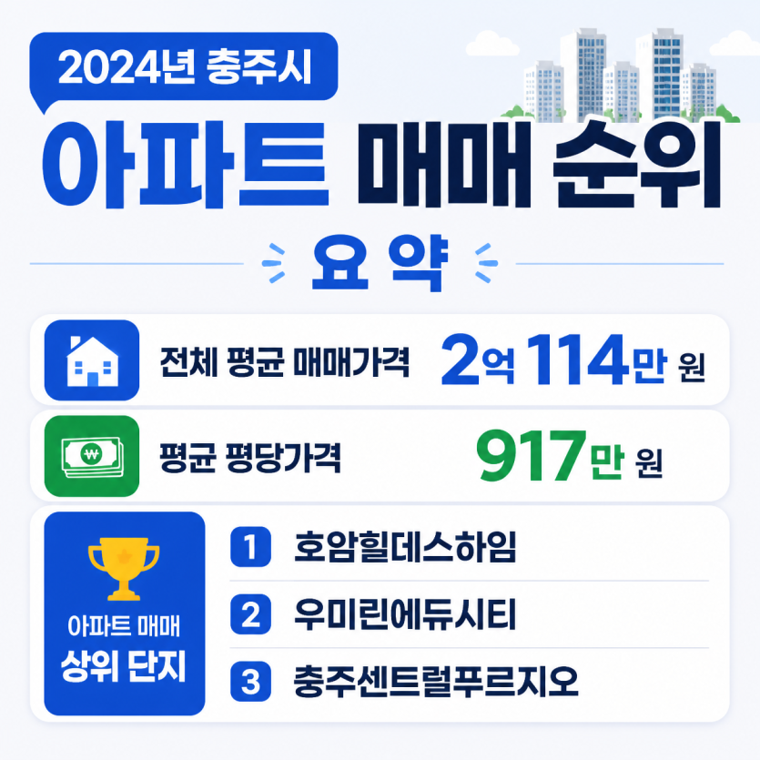 충주시 아파트 매매가와 평당가 순위 한눈에 보기
